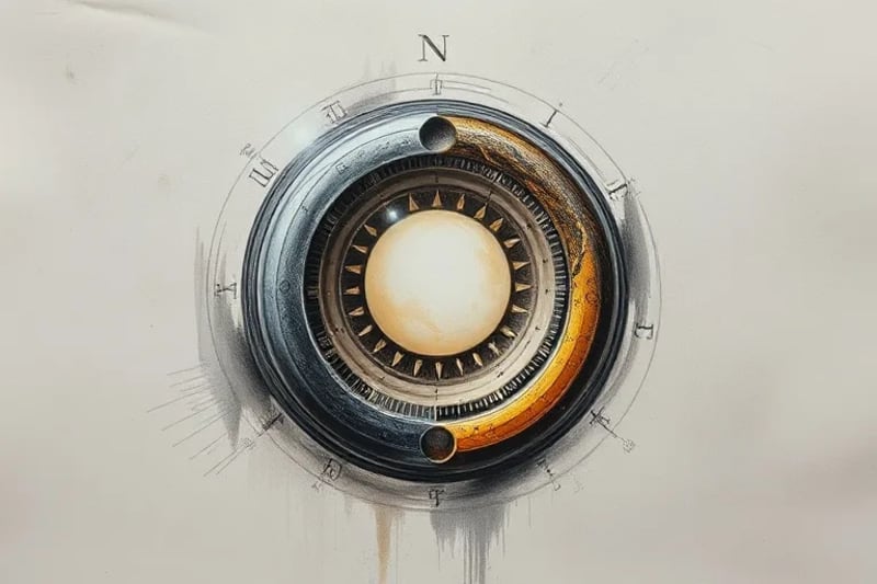 Reloj de engranajes intrincado con fases lunares y órbitas planetarias, centrado en una célula huevo abstracta y brillante.