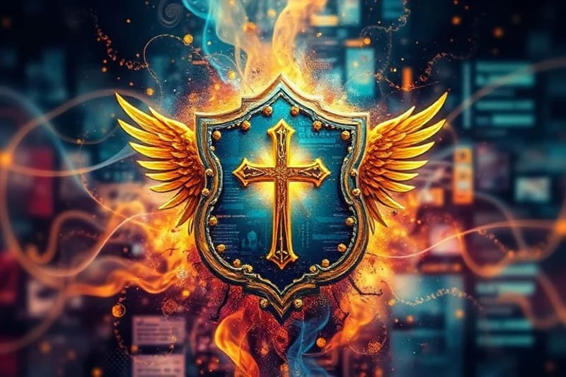 Escudo espiritual protegiendo contra el fraude digital.