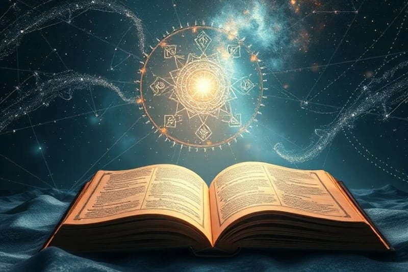 Key of light over ancient book of starlight