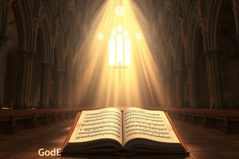 Manuscritos antiguos de canto con notas musicales luminosas