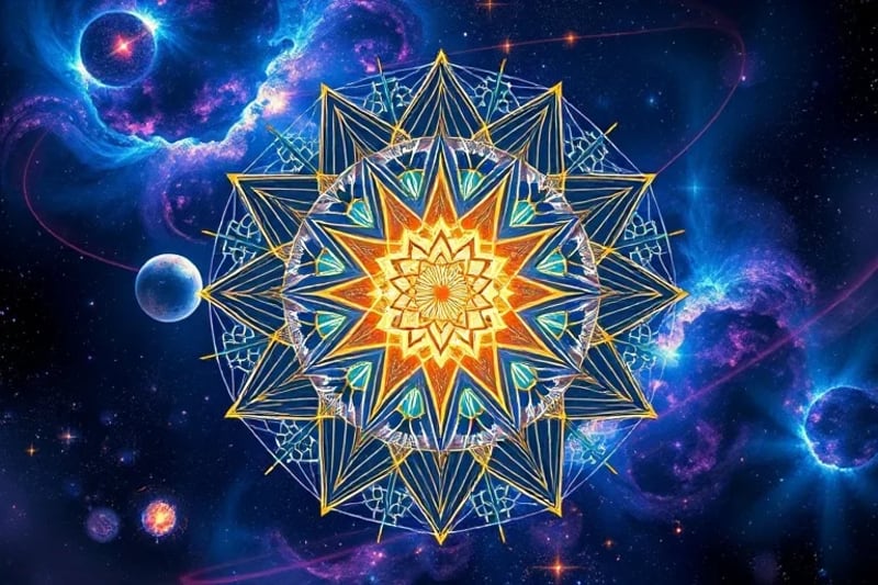 Surreal digital painting of Jungian archetypes emerging from cosmic background, some in shadow, others in light