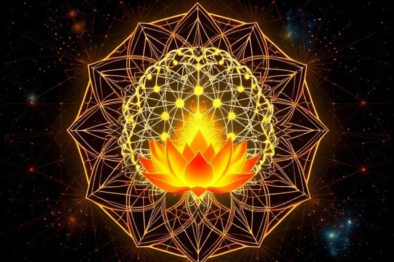 3D render of neural pathways glowing, intertwined with a blooming lotus flower