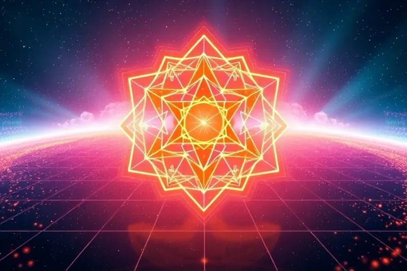 Abstract digital art of a glowing brain-like structure with astrological symbols