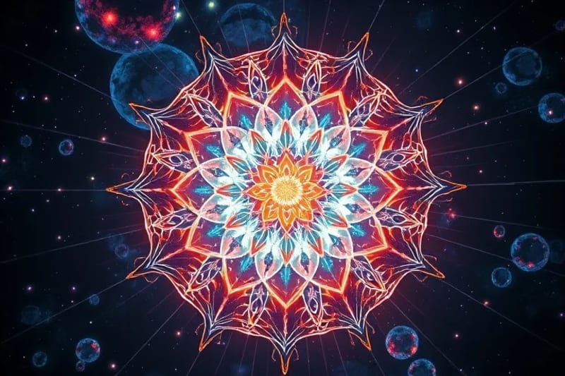 Vibrant cellular network resonating with abstract frequency lines, symbolizing repair.