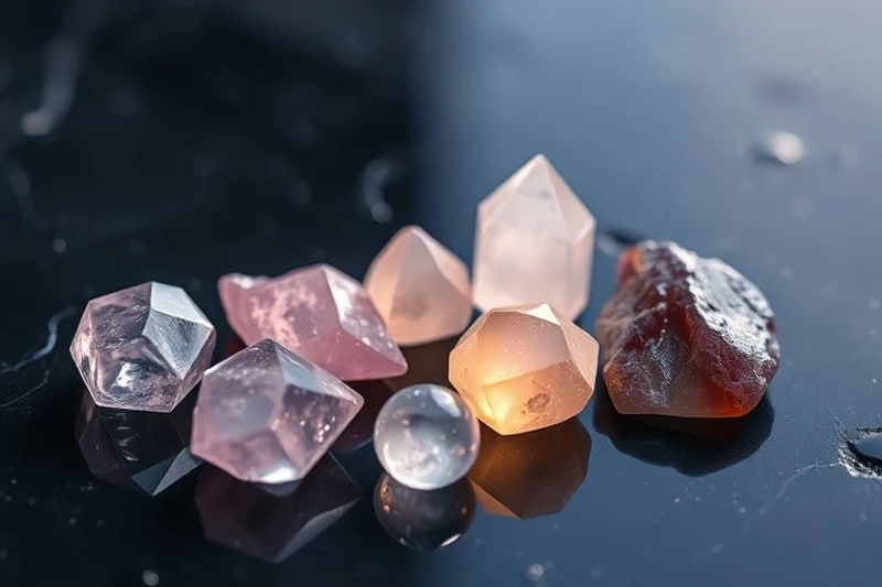 Healing crystals with subtle sound wave distortions, representing vibrational medicine.
