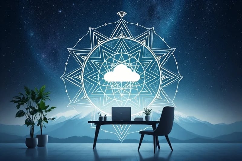 Vector art depicting digital and physical elements harmoniously integrated.