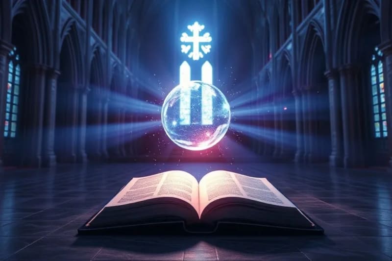 Esferas entrelazadas con ecuaciones cuánticas sobre un libro de oración