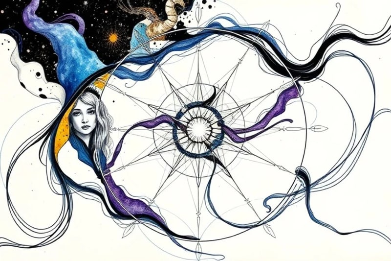 Abstract digital painting of interconnected geometric shapes and subtle human forms representing collective consciousness
