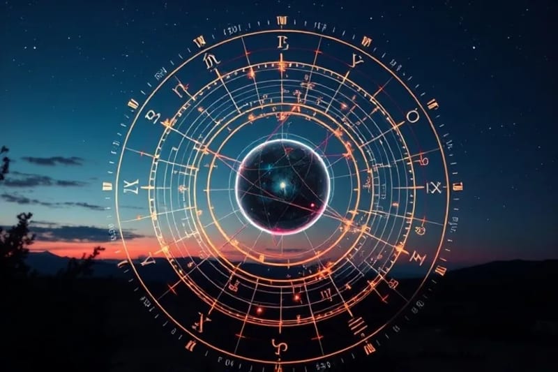 Detailed scientific illustration of celestial mechanics with digital data overlays