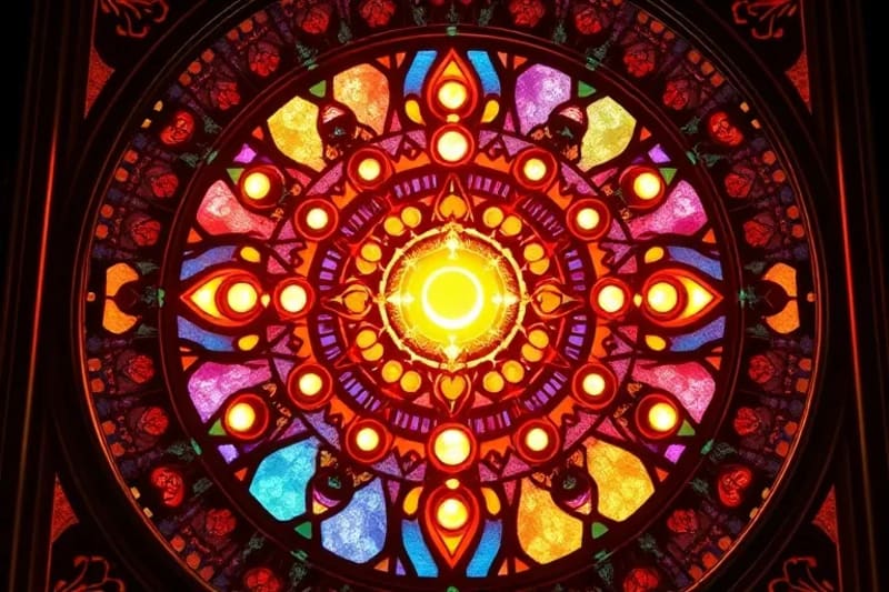 Engranajes cósmicos y orbes luminosos
