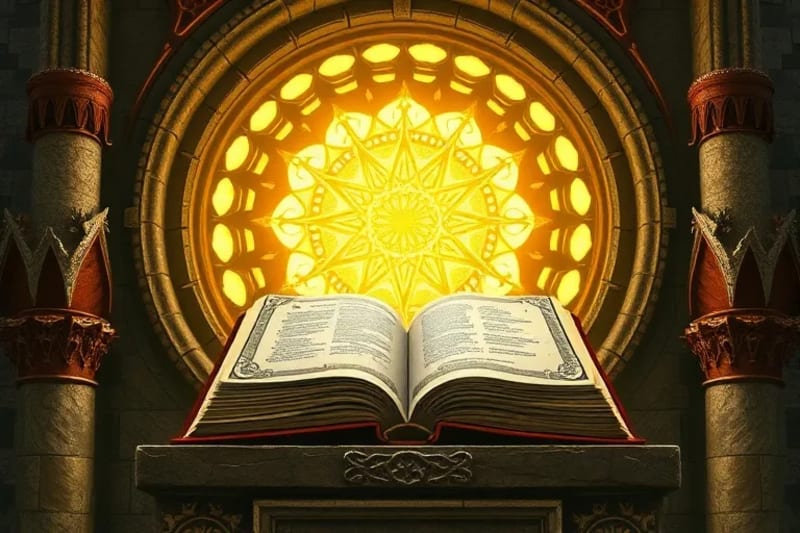 Detalle de rosetón gótico con geometría sagrada y luz simbólica
