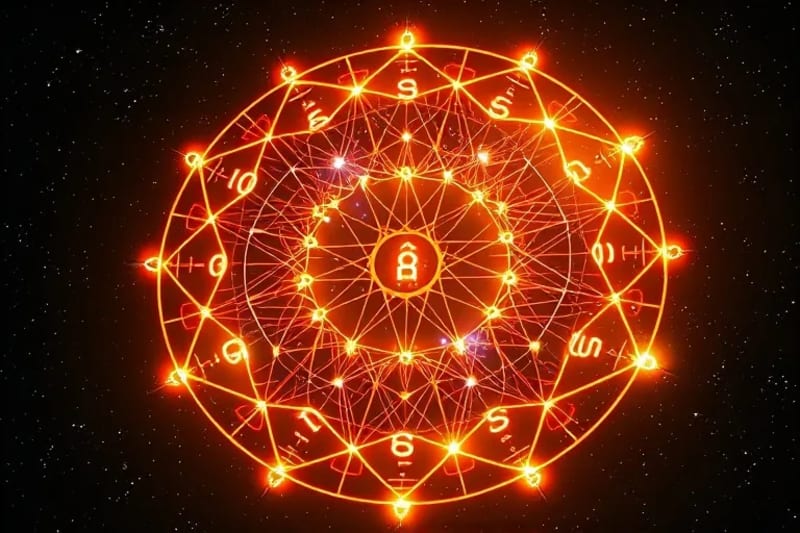 3D render of a glowing life path with numerical symbols