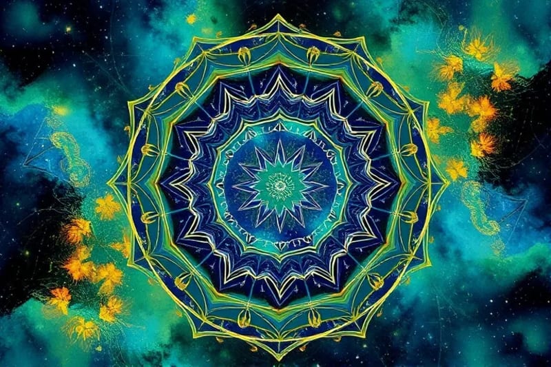 Abstract watercolor depicting sound waves interacting with microscopic cellular structures, showing vibrant energy and organic forms.