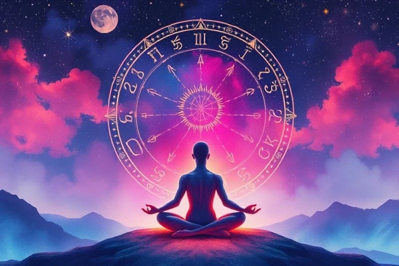Representación artística de la meditación y la conexión cósmica