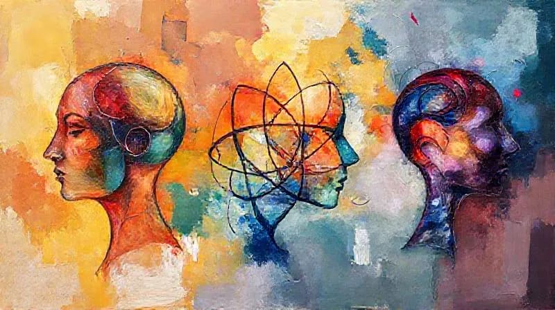Abstract digital painting depicting secure, anxious, and avoidant attachment styles through geometric shapes and colors.
