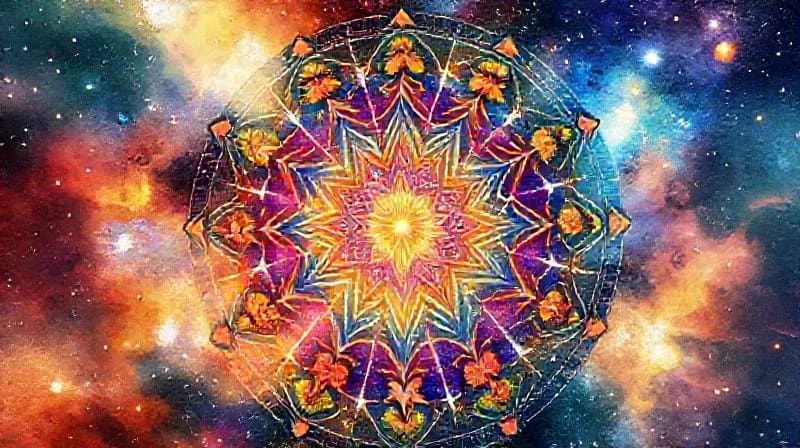 Pintura abstracta de signos zodiacales y alimentos