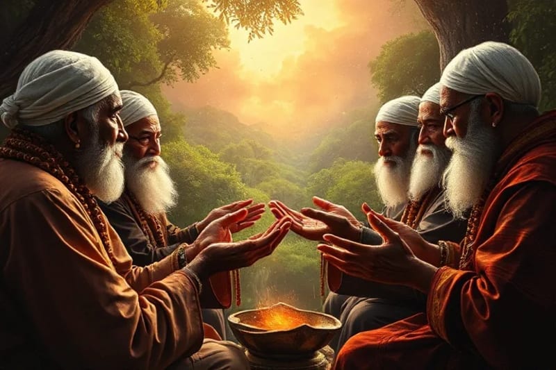 Grupo diverso de personas dialogando en un entorno natural y tecnológico.