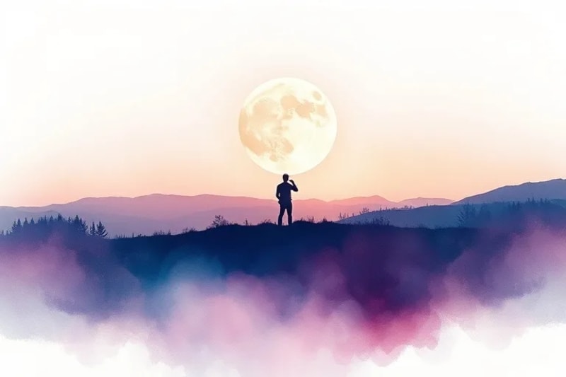 Abstract watercolor painting of a crescent moon transitioning to a full moon.
