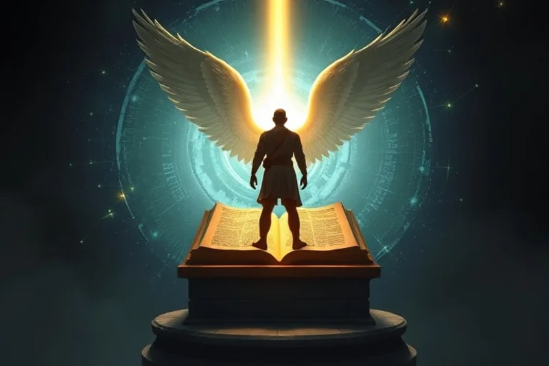 Silueta de persona resistiendo el caos digital, con luz angelical guiándola