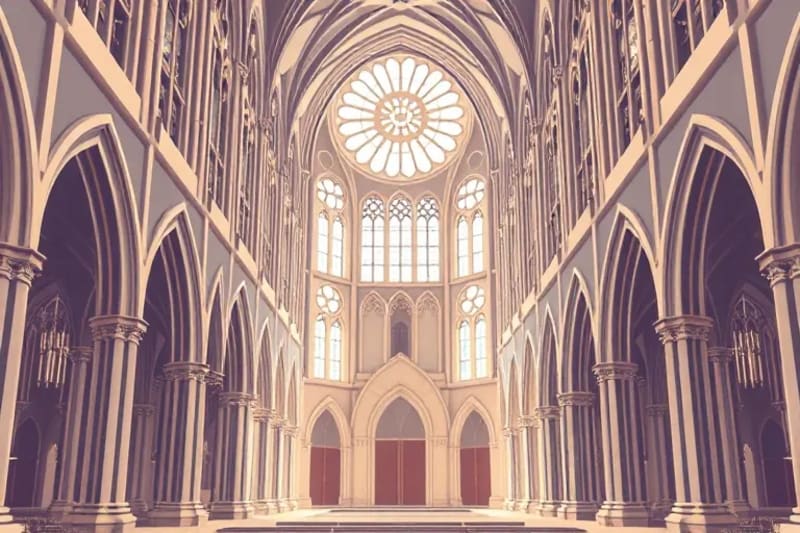 Sección transversal de catedral gótica con geometría sagrada