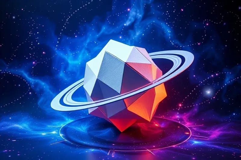 Conciencia expandiéndose entre formas geométricas y luz etérea