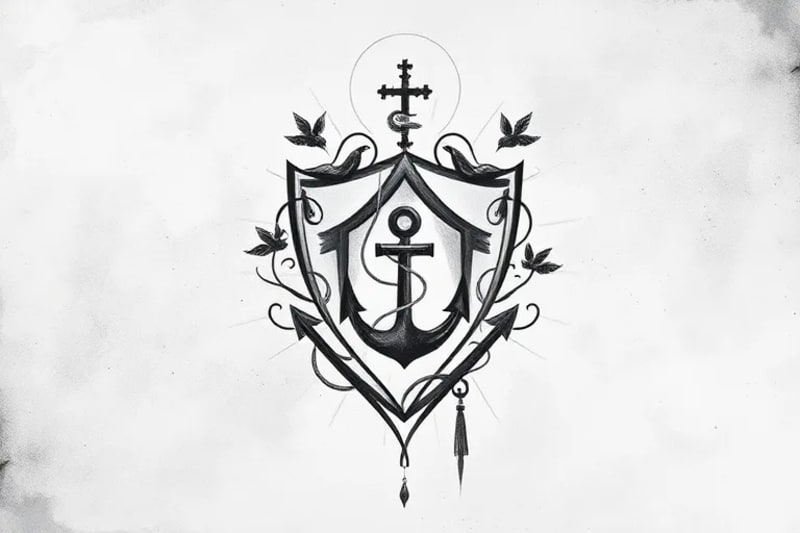 Representación abstracta de un escudo de fe protegiendo un hogar