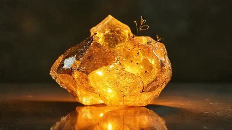Conceptual 3D render of a cracked crystal glowing with golden light and new sprouts