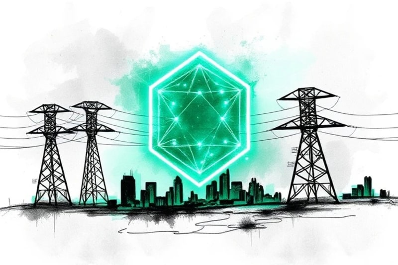 Vector art showing critical infrastructure protected by a glowing data shield, deflecting quantum particles.