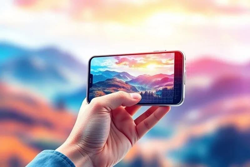 Ilustración de un smartphone moderno capturando una imagen, representando la accesibilidad de la fotografía digital.
