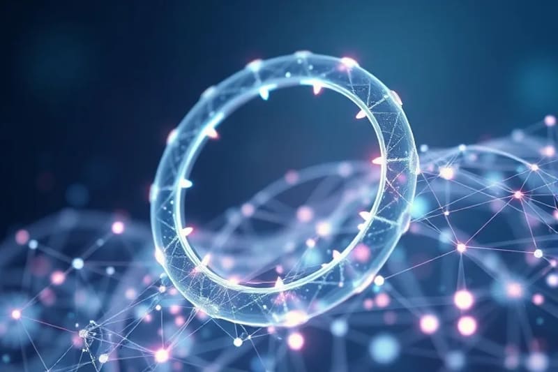 Pintura acuarela de una cadena de suministro transparente con datos blockchain.