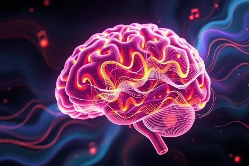 Dynamic abstract sound waves in a brain-like structure