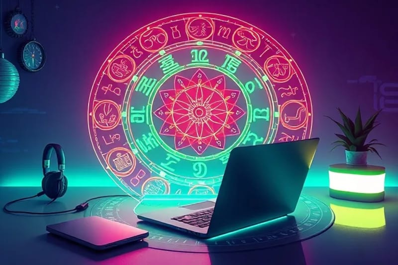 Bagua map overlaid on a portable digital nomad workspace