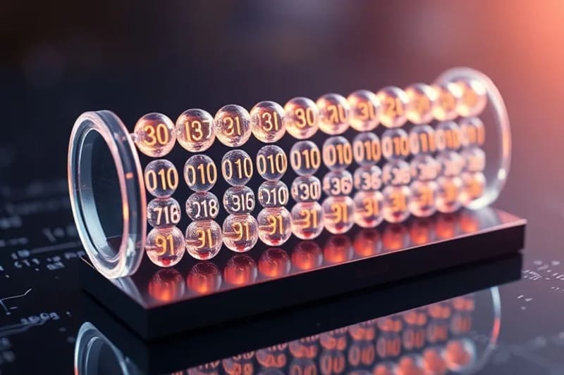 Ábaco futurista con cuentas levitantes y proyecciones holográficas de algoritmos, en un entorno digital.