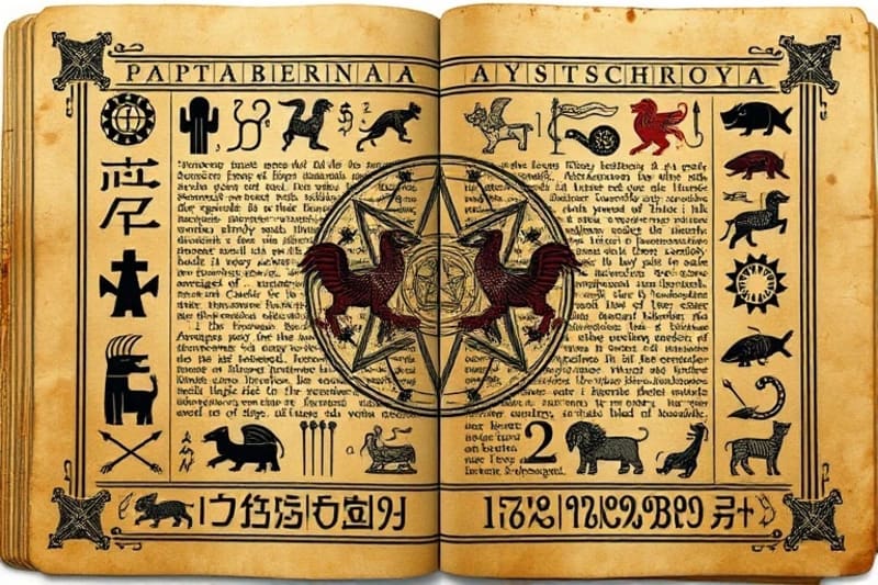 Ancient codex page with glyphs and digital overlay