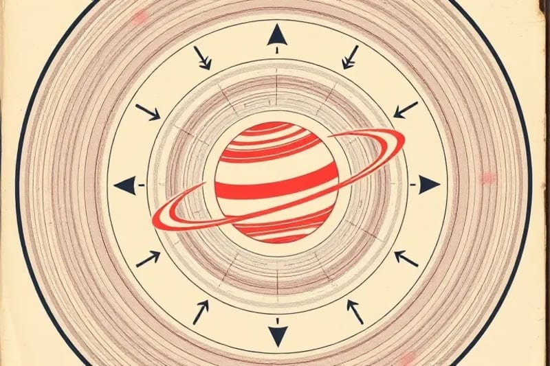 Abstract vector art diagram illustrating a planet's orbital path with clear arrows for direct and retrograde motion, highlighting the station point where direction changes.
