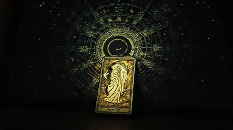 Representación mística de una carta de Tarot iluminada, simbolizando la introspección psicológica y el inconsciente colectivo.