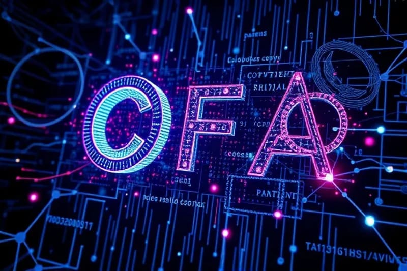 Abstract 3D render illustrating intellectual property symbols interwoven with digital code, representing the legal challenges of generative AI.