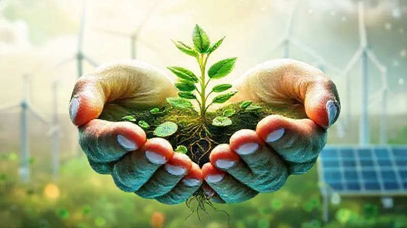 Manos sosteniendo una planta con raíces que se convierten en bonos
