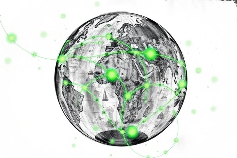 Globo transparente con ciudades inteligentes y flujos de inversión verde