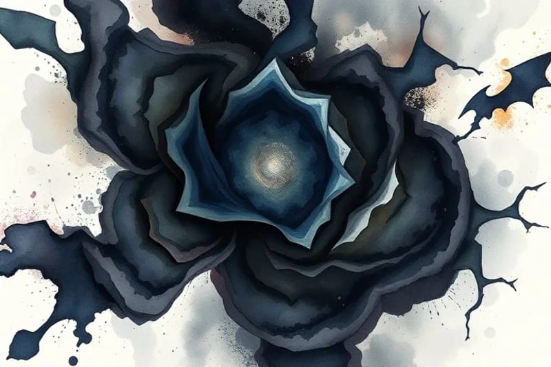Abstract digital painting of dark, swirling forms representing the shadow self
