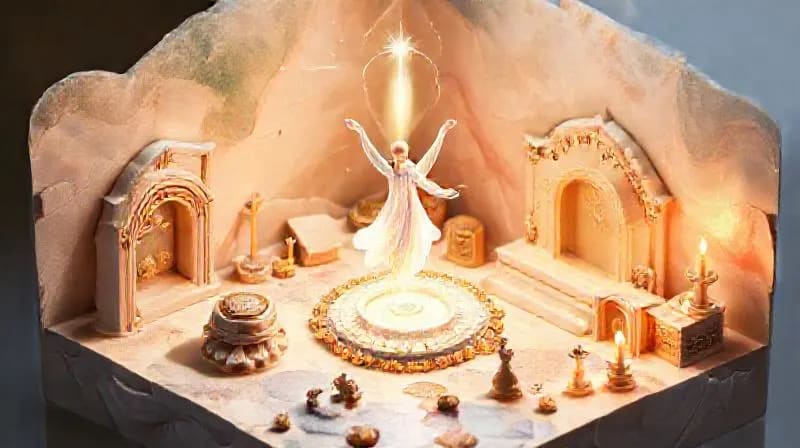 Representación de un espíritu humano elevándose en un entorno místico, simbolizando la nutrición espiritual.