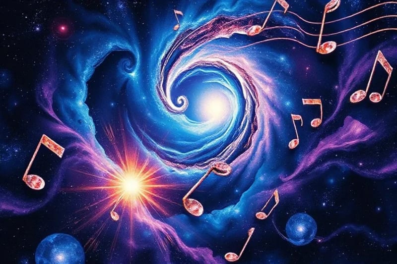 Galaxias formando notas musicales