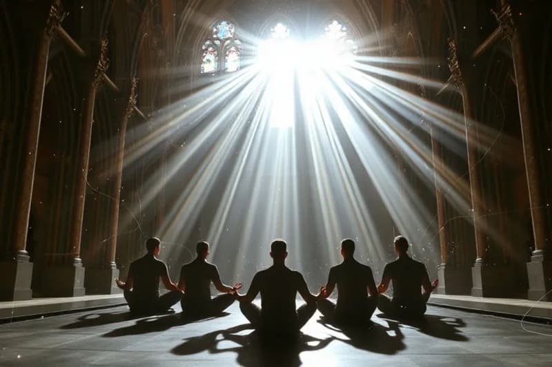 Personas meditando en un entorno cuántico digital