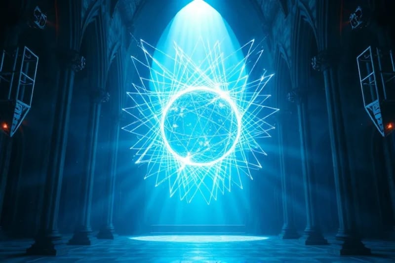 Esfera mundial con patrones de luz abstractos que simbolizan la guía divina