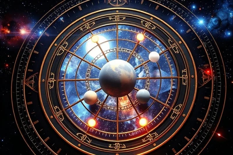 Mecanismo celestial astrolabe con engranajes y esferas