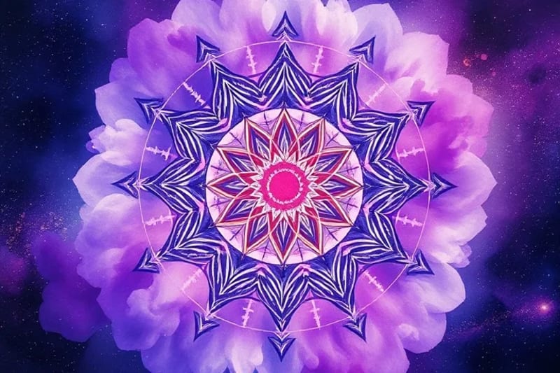 An abstract watercolor painting depicting swirling cosmic energies and subtle golden flecks, representing inner peace and the flow of spiritual awakening.