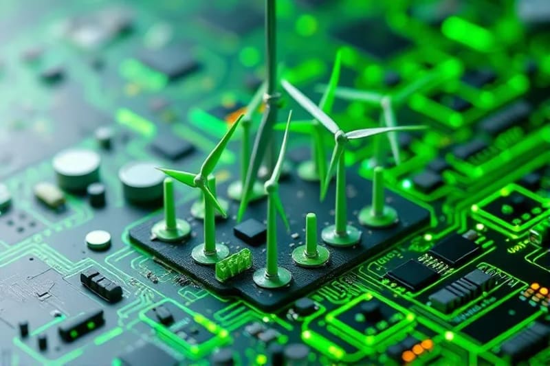 Parque eólico sobre una red digital de blockchain