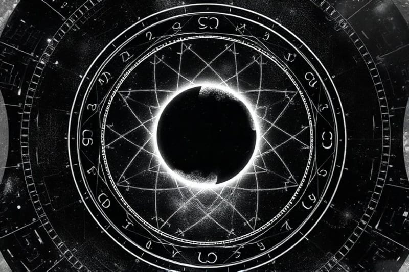 3D render of complex web of shadows and light, central glowing core, intricate geometric patterns