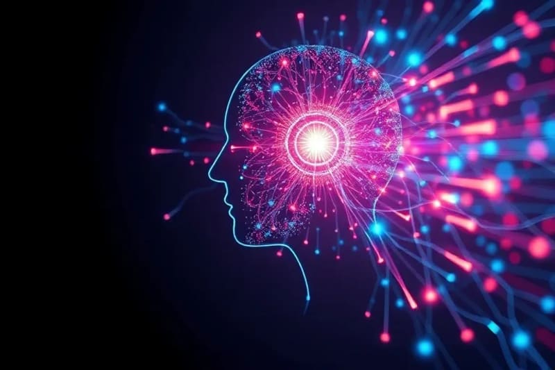 Vector art of a human silhouette with neural pathways