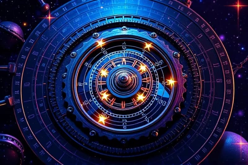 Celestial clockwork with fixed stars and natal chart